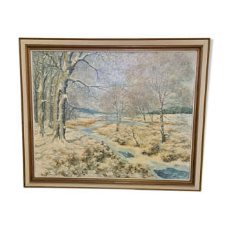 Dutch Painting by J. Kayser Winter Landscape mid 20th Century