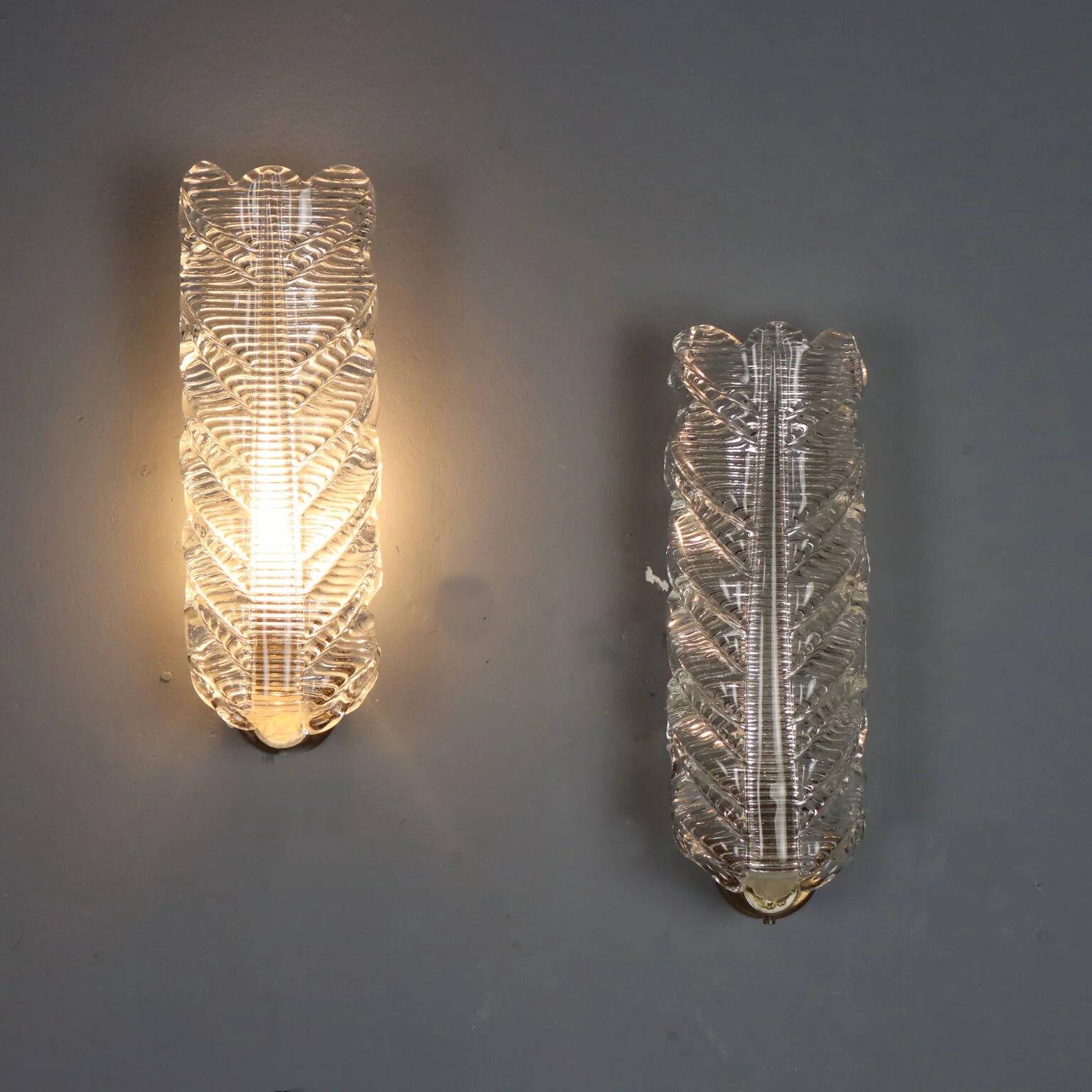 1950s brass and glass wall sconces