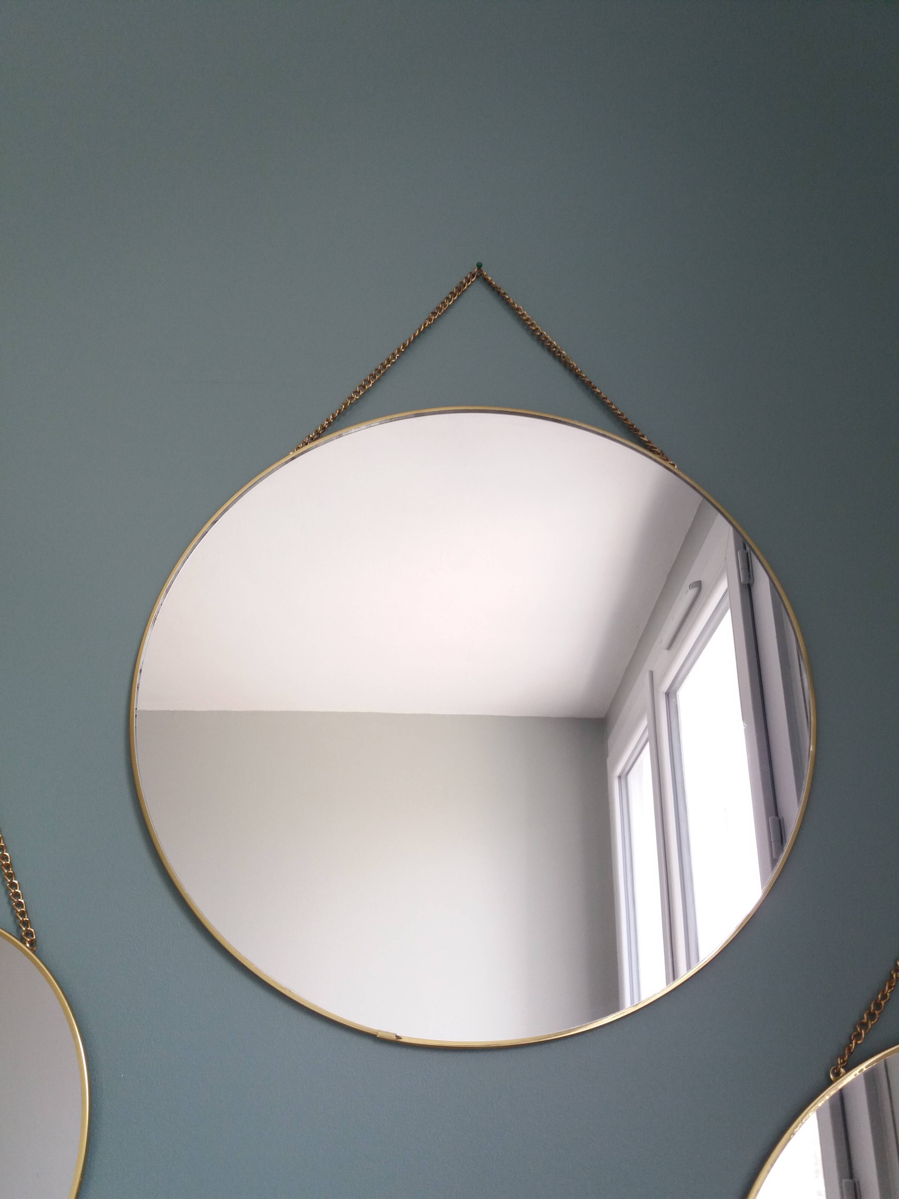 3 miroirs ronds métal doré, diametre 35, 30 et 20 cm