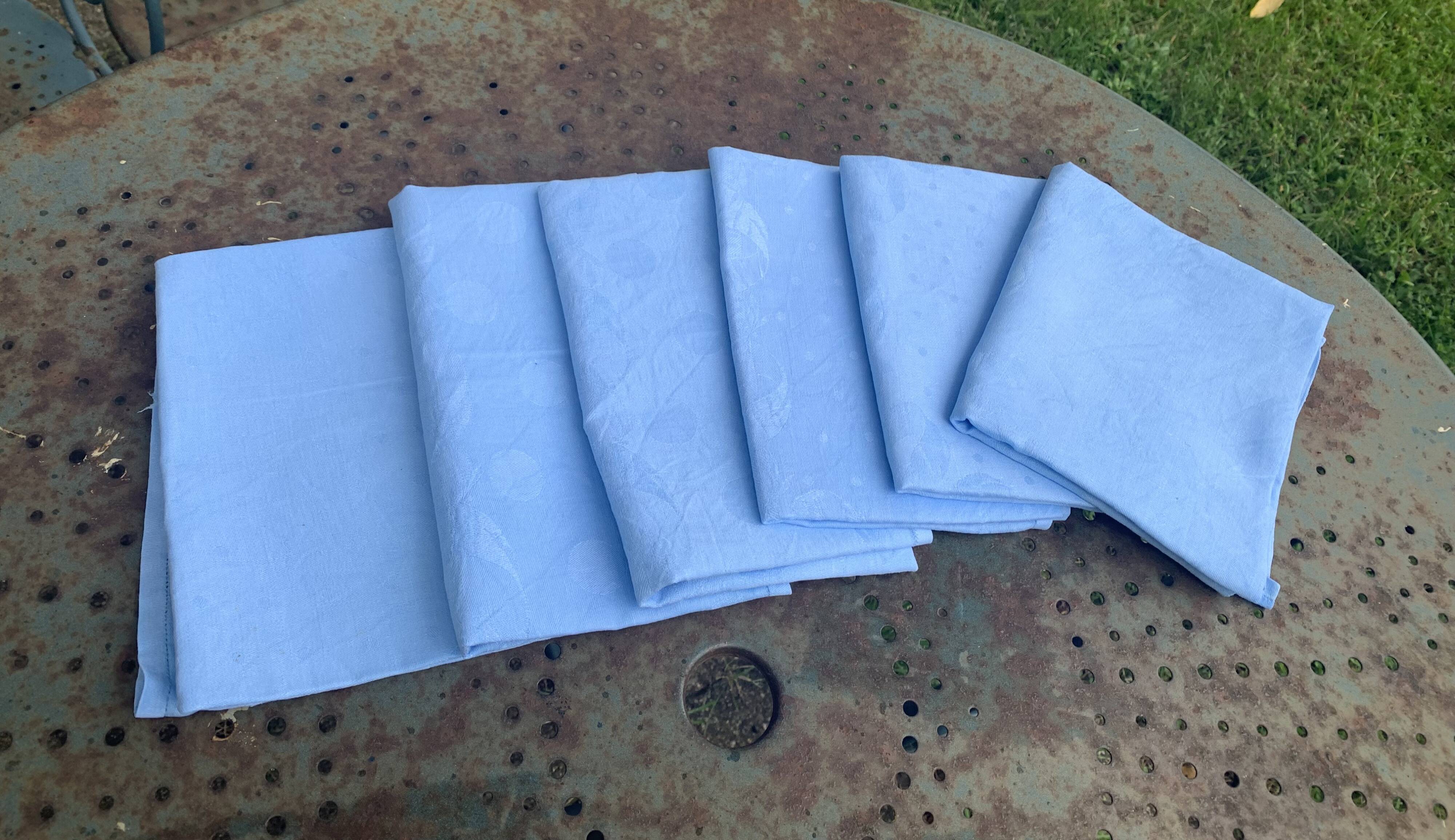 6 large vintage blue dyed damask cotton napkins