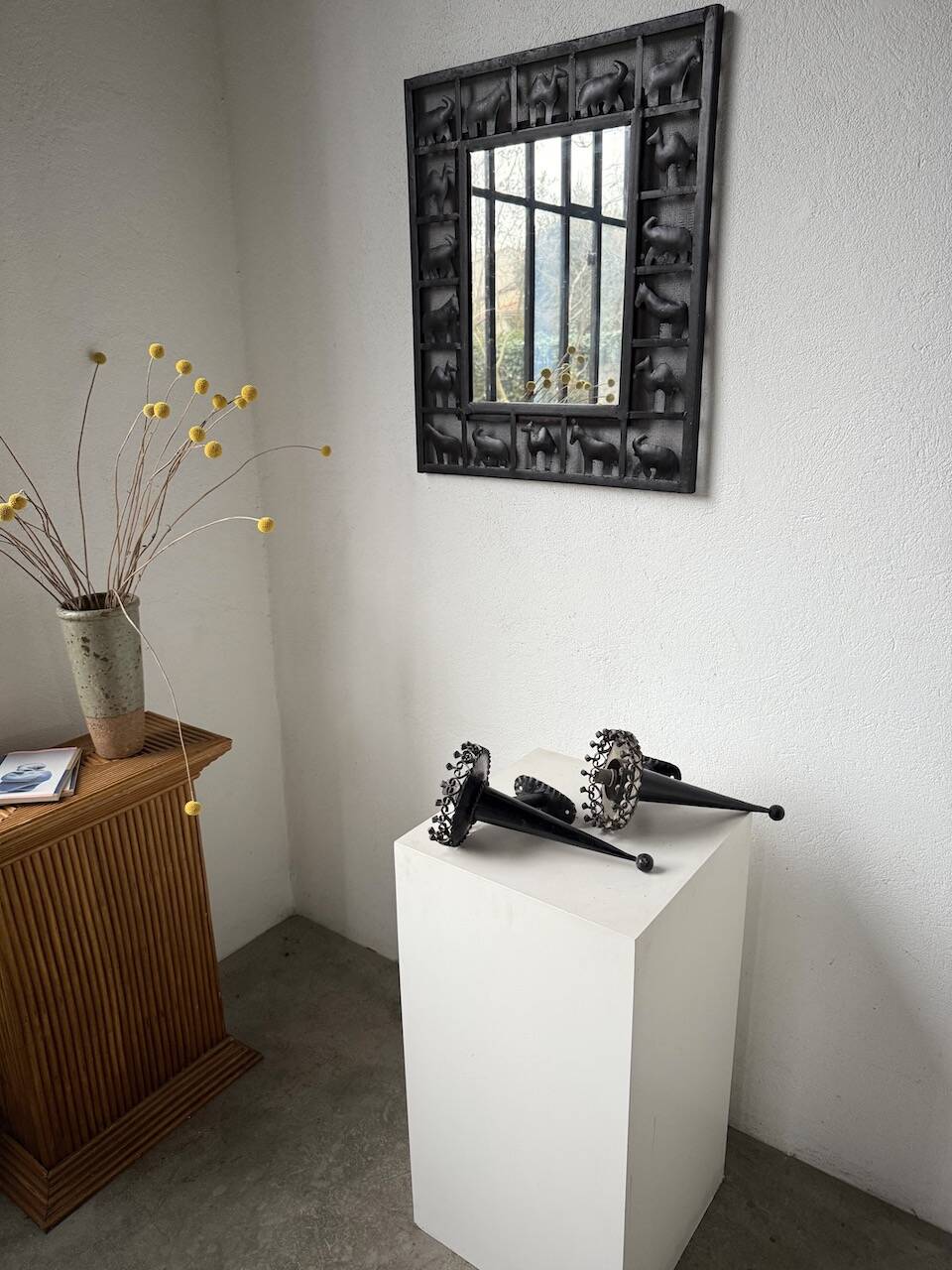 Black metal brutalist wall lights