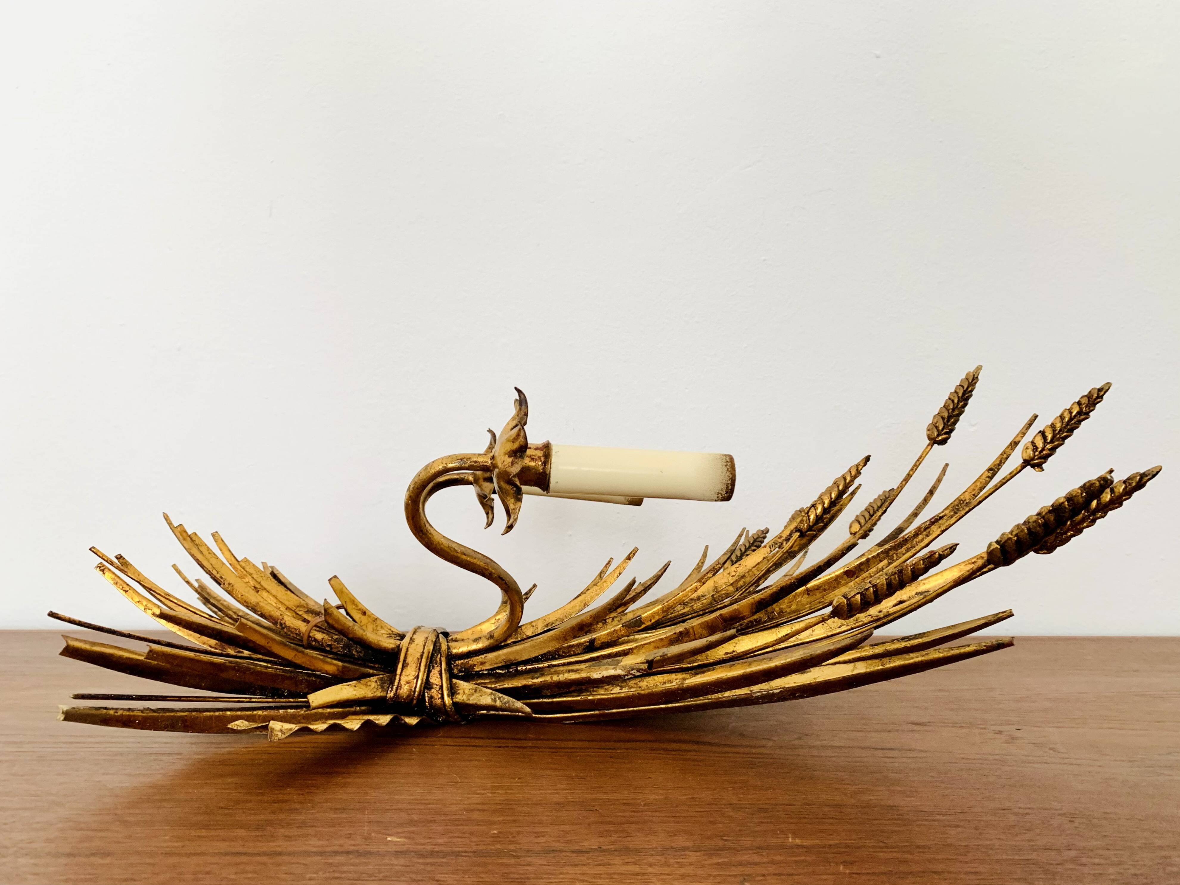 Large Gilded Italian Hollywood Regency Metal Wall Lamp by Hans Kögl