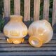 Duo of orange opaline tulip globes for suspension, art deco
