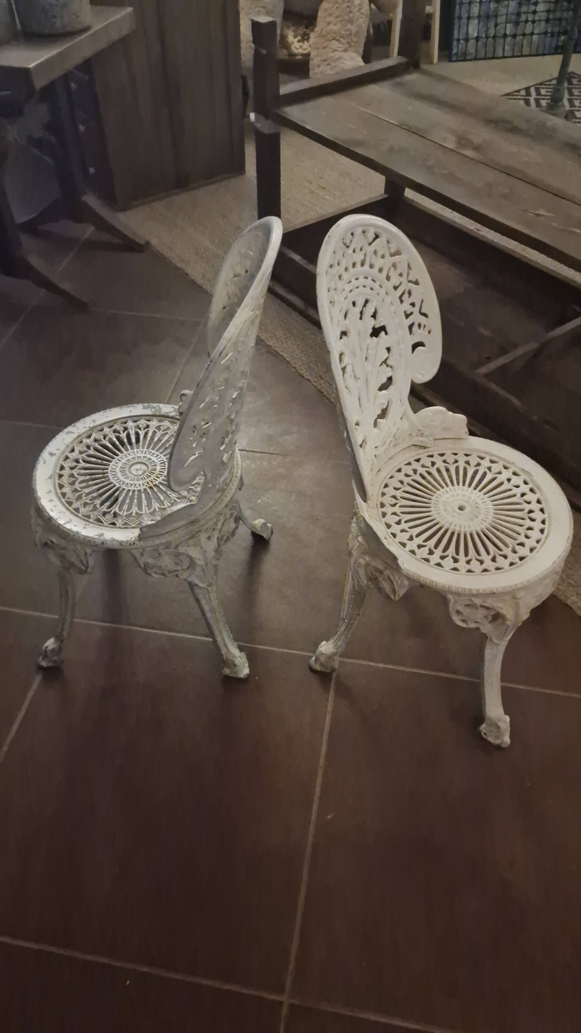 Pair of antique openwork aluminum garden chairs – Victorian style