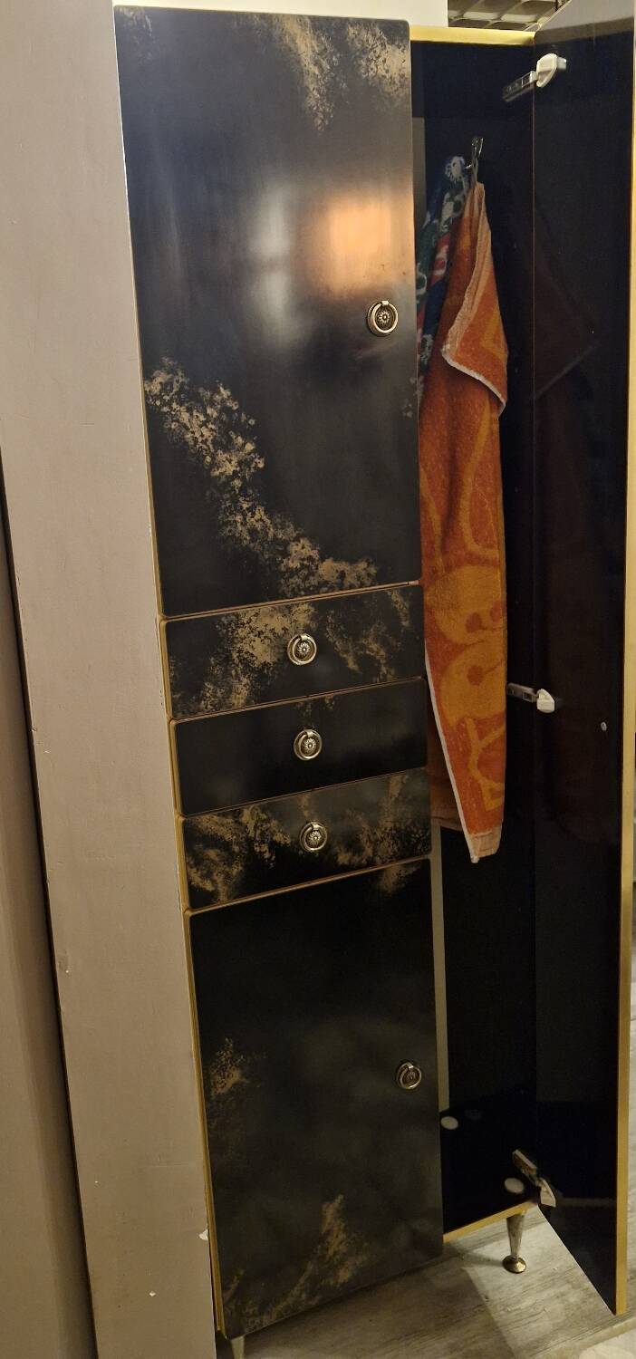 Black and gold lacquered Sanibloc furniture in the style of Maison Jansen, 1970