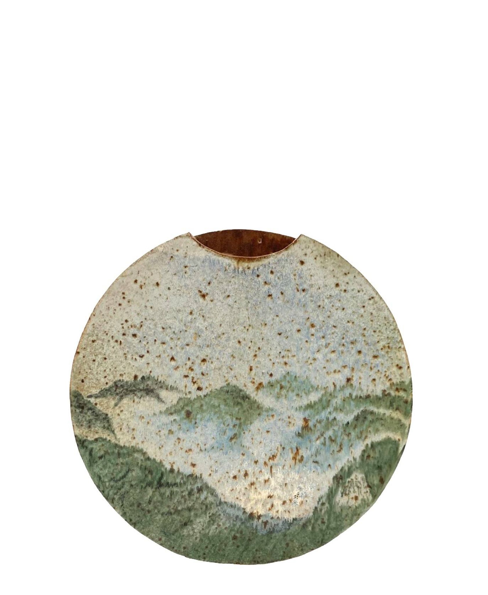 Pierre Devie, Mid-century modern green ceramic solifleur vase, France 1980