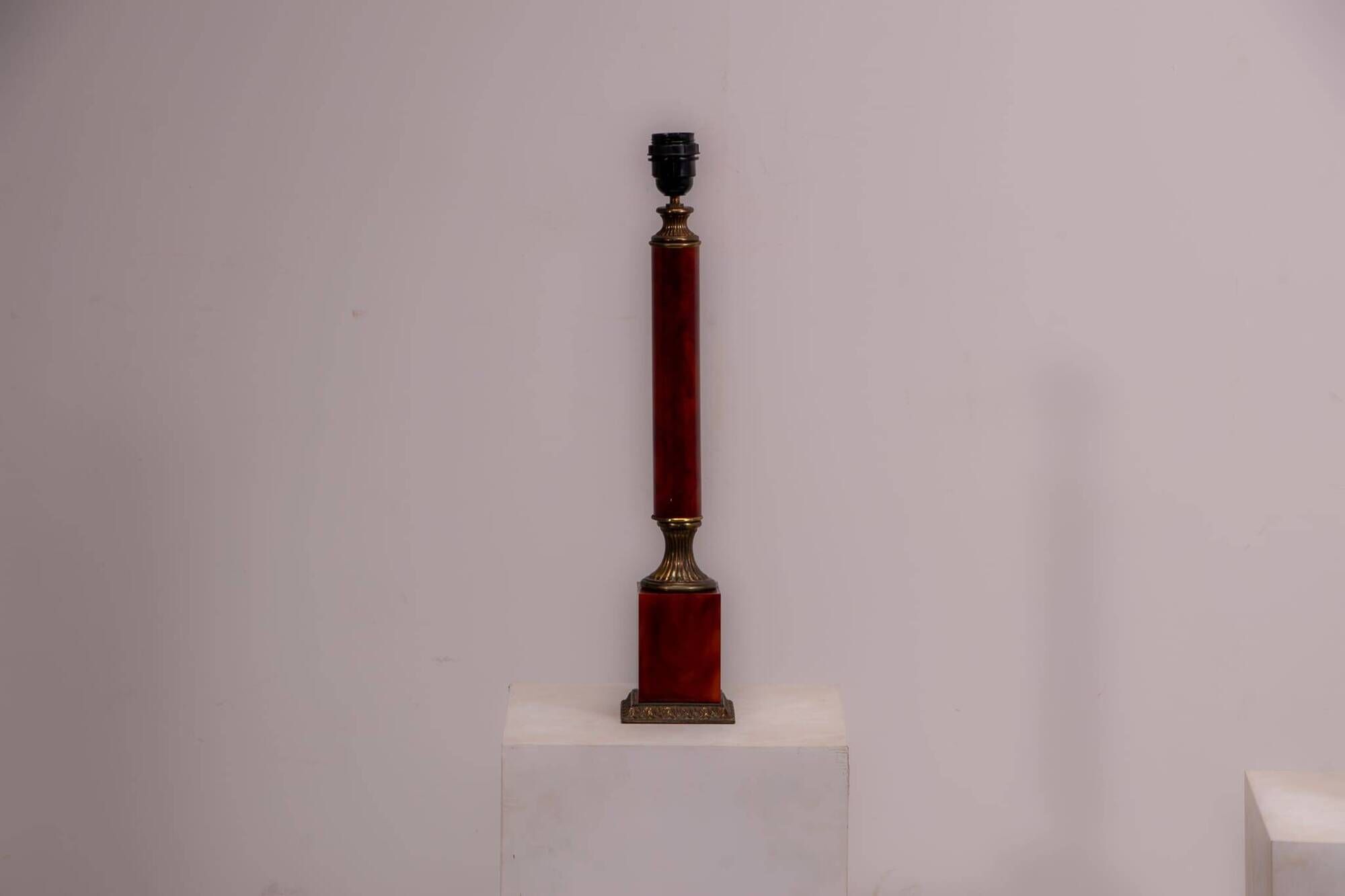 Set of French Empire style lamps made from amber bakelite and brass