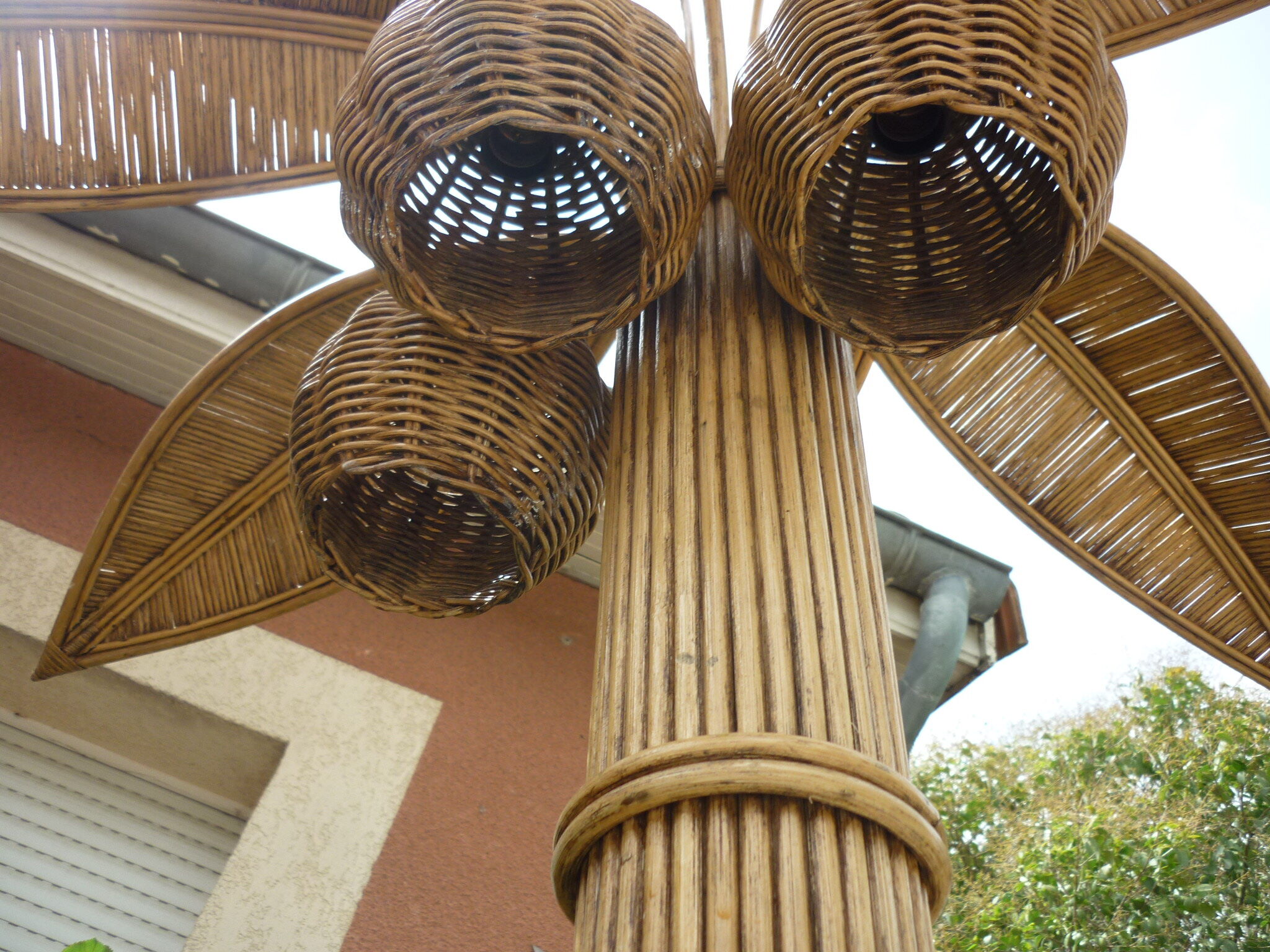 Rattan palm floor lamp by Mario Lopez Torres, 1970
