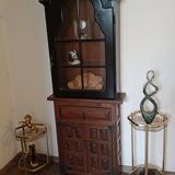 Pair of Stools / Hexagonal Side Tables – Brass & Smoked Glass – 70