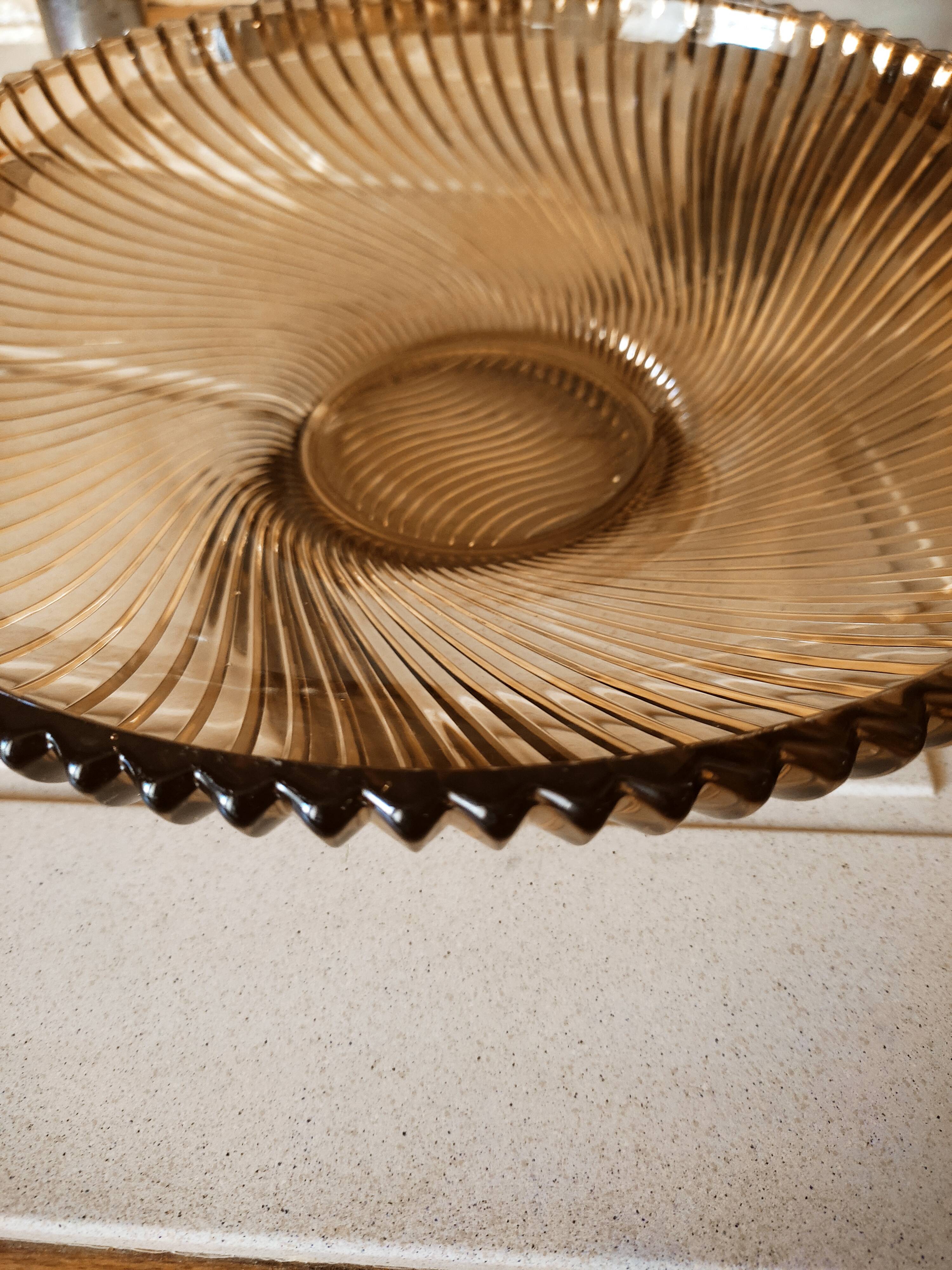 Art Deco cut or dish in smoked glass