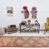 3x9 red & blue herki vintage runner rug 92x286cm