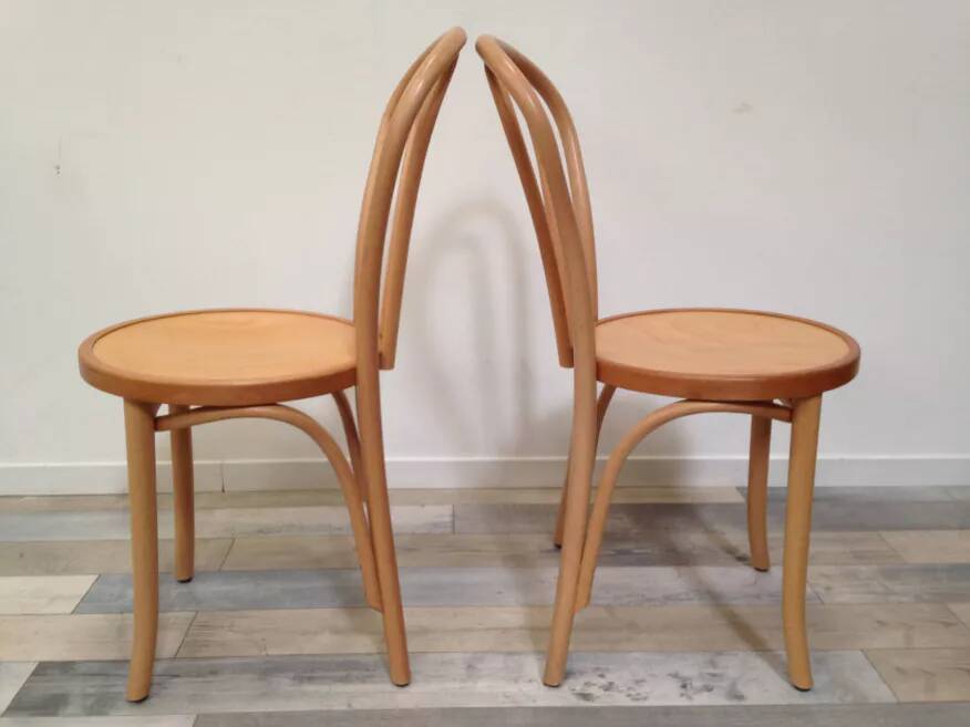 Pair of curved wooden bistro chairs