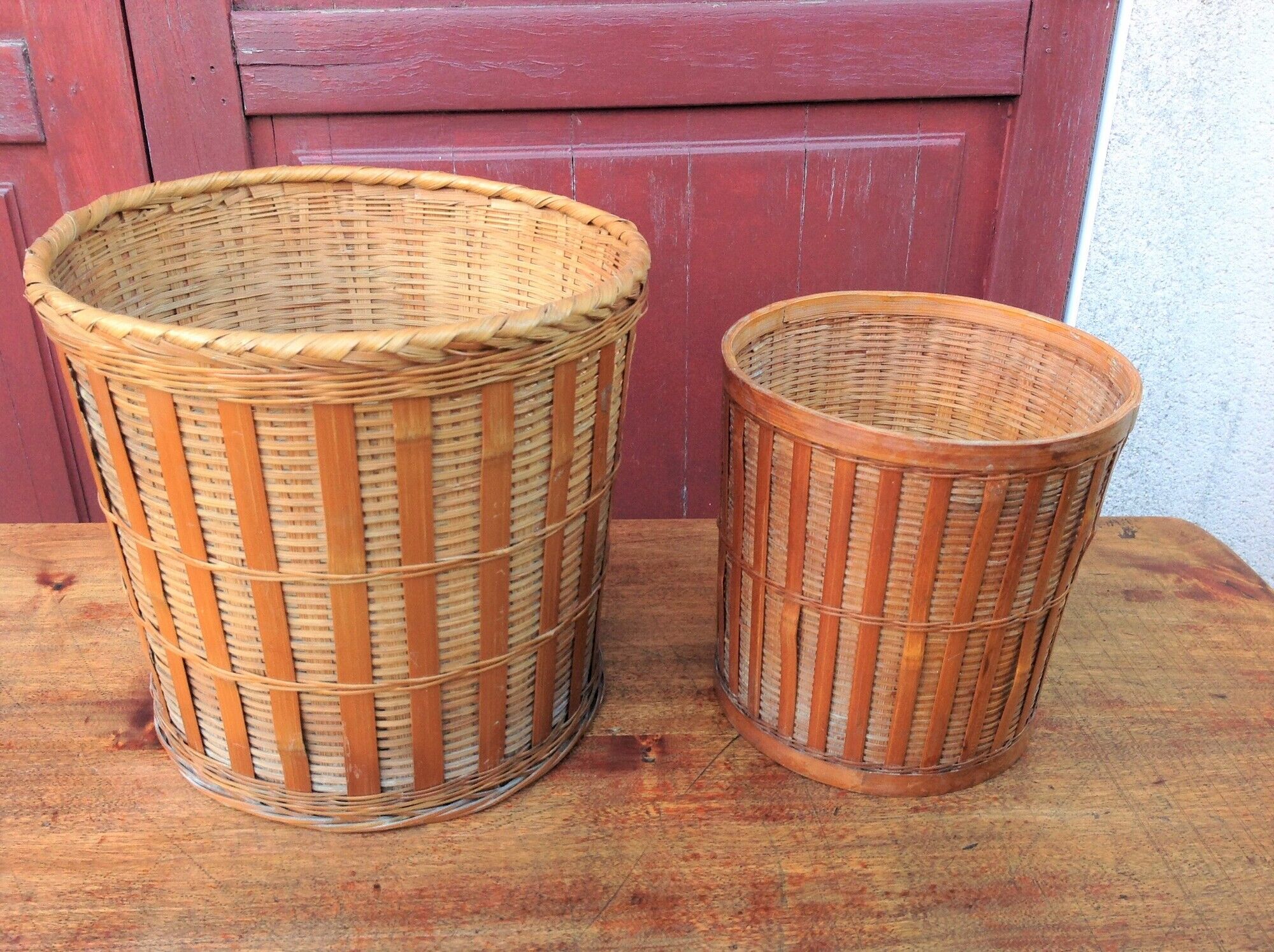 Pair of braided bamboo pot cover / vintage 60s-70s