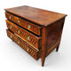 Louis XVI commode with marquetry featuring a design of precious wood cubes, 18th century.