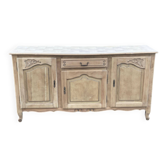 Buffet Louis XV rénové en chêne brut et marqueterie 3 portes 180cm