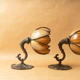 Pair lamps water lilies lotus style Tiffany vintage 90-2000