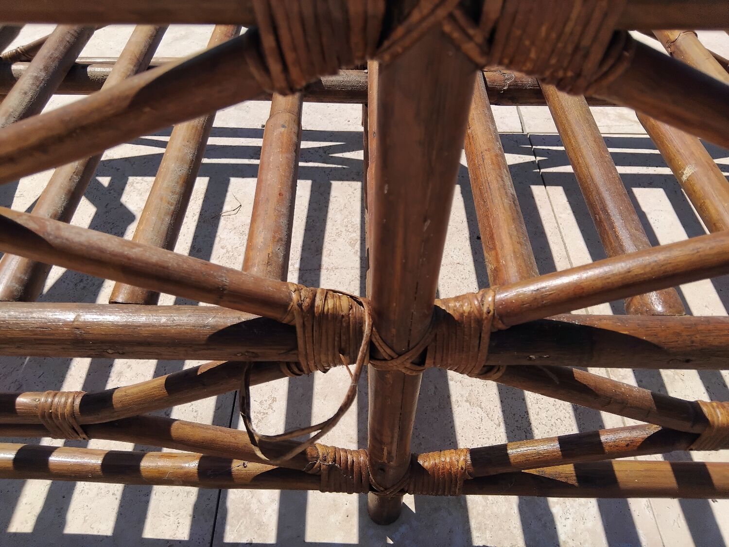 Vintage wooden garden furniture set with a bench and an armchair