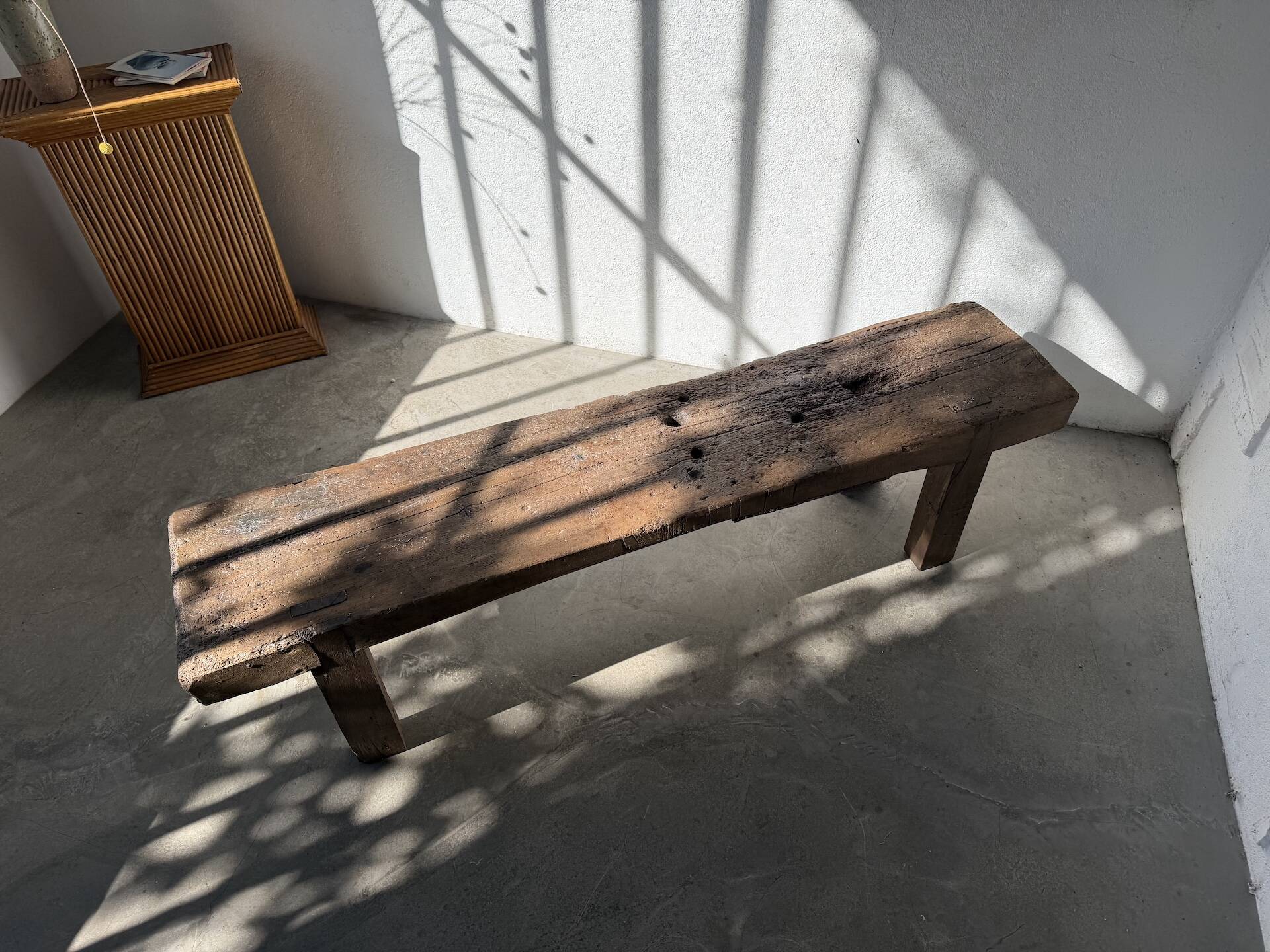 Brutalist Oak Bench – Unique Piece, 20th Century Folk Art