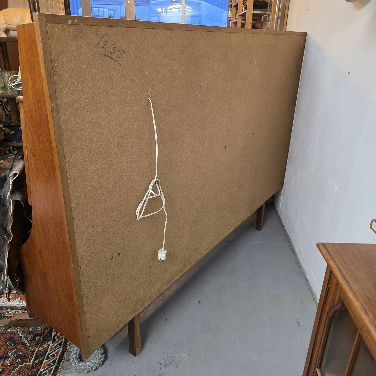 Vintage Teak Wooden Wall Cabinet/highboard With Bar, 1960s