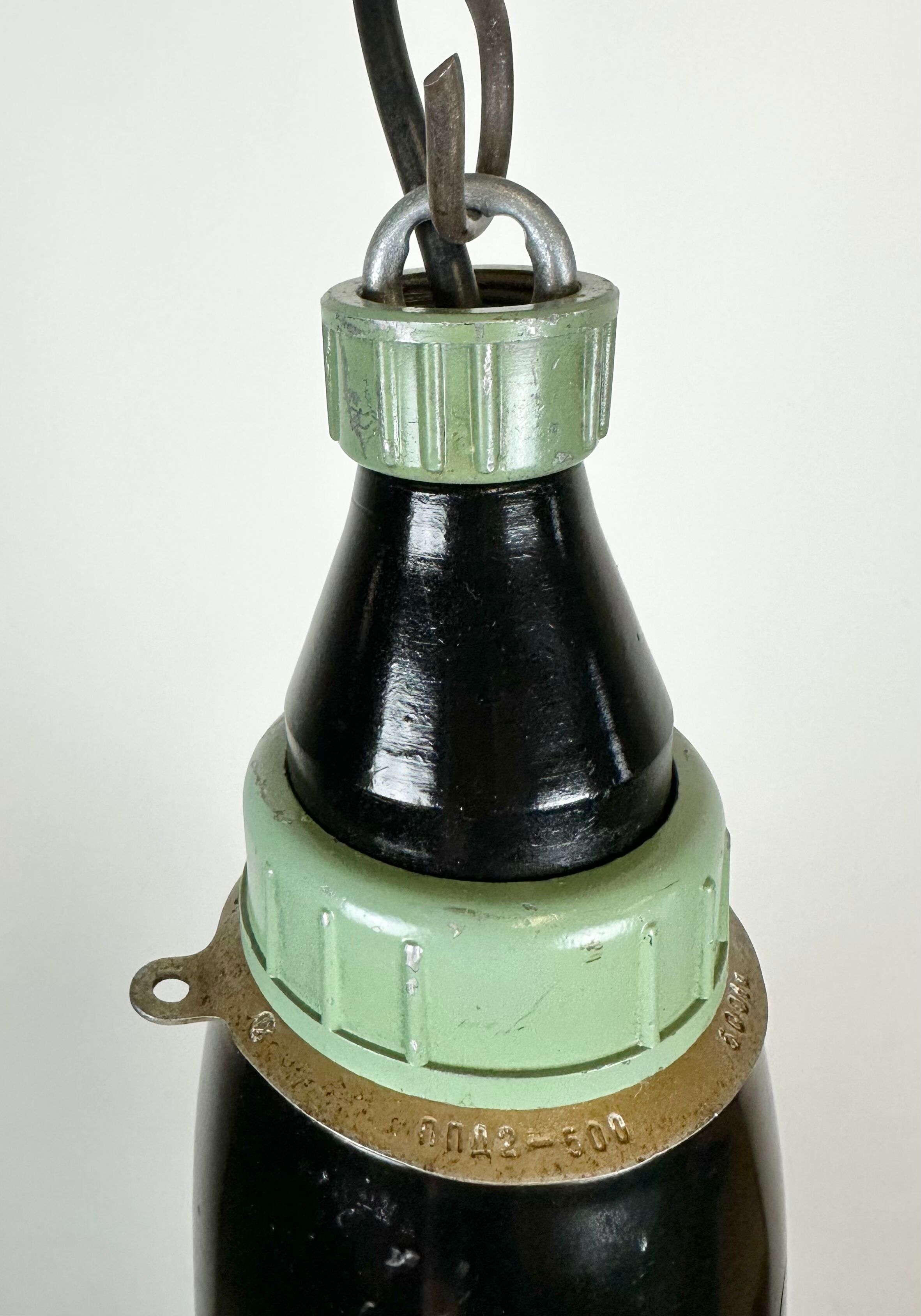Industrial soviet light green enamel pendant lamp, 1960s