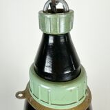 Industrial soviet light green enamel pendant lamp, 1960s