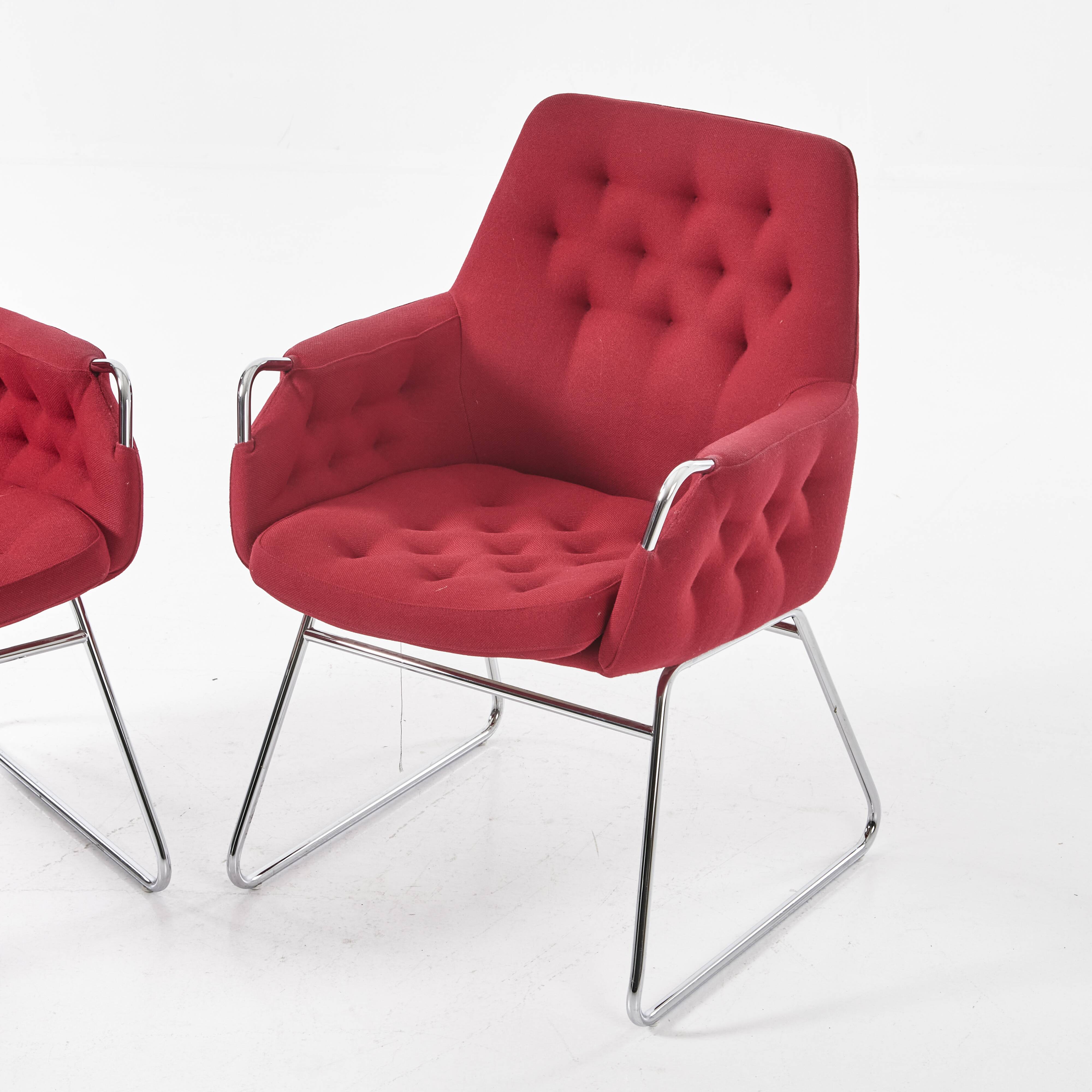 Red "Mirja" armchairs by Bruno Mathsson for Bruno Mathsson International, set of 4, 2003.