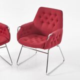 Red "Mirja" armchairs by Bruno Mathsson for Bruno Mathsson International, set of 4, 2003.