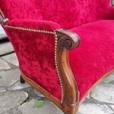 Banquette style Napoléon III en noyer et velours rouge