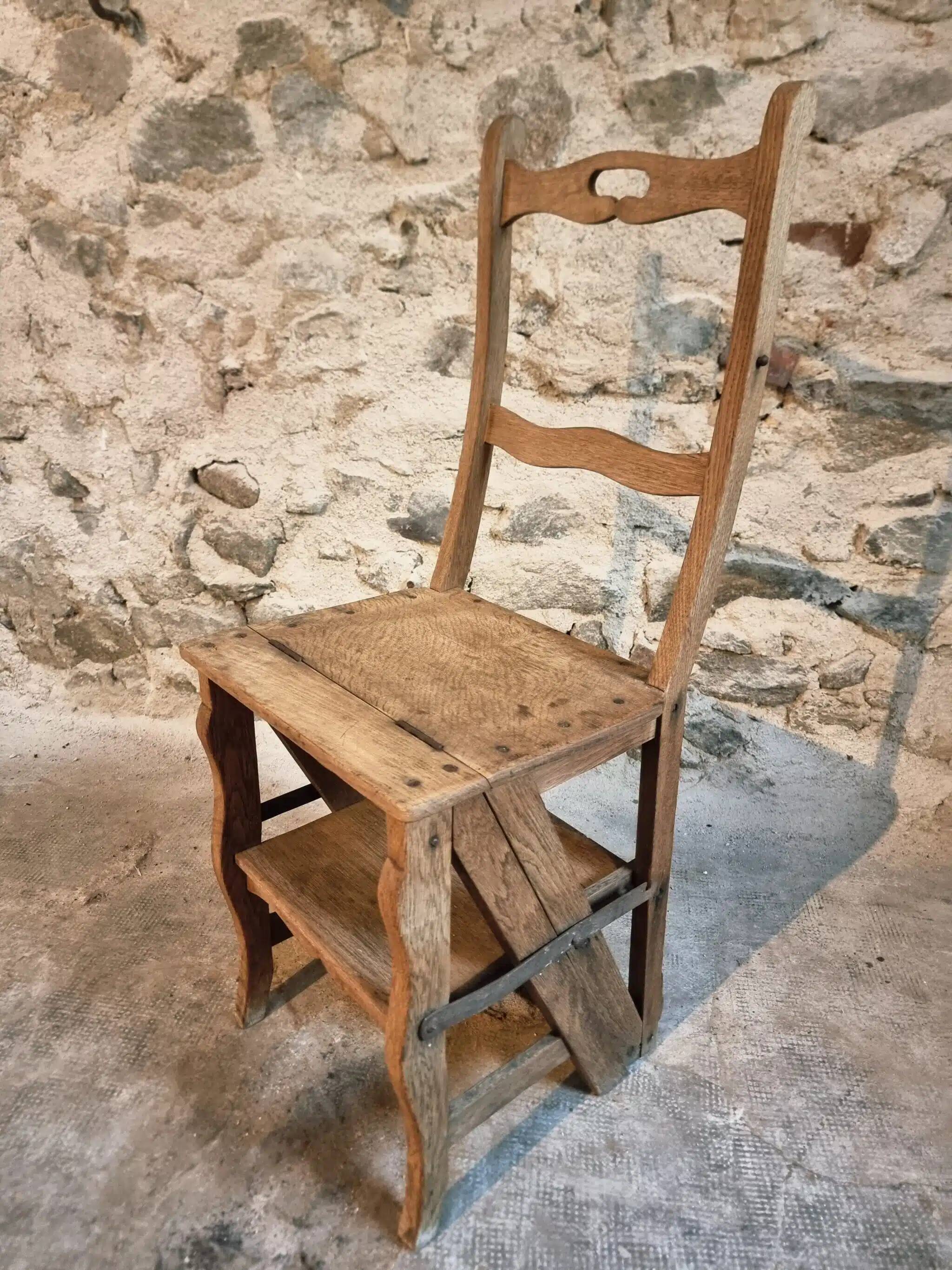 Antique French Oak Ladder Library Chair – Metamorphic Stepladder Chair