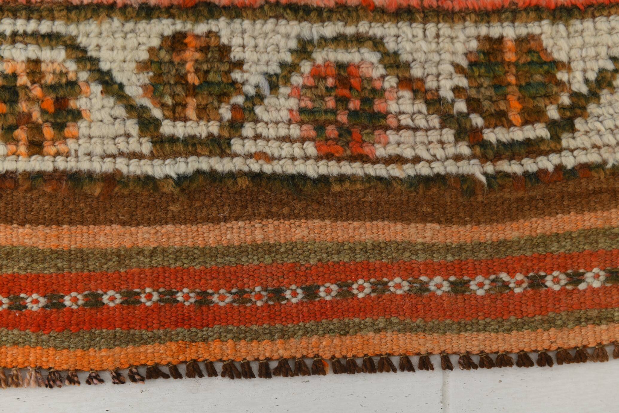 Brick Red Geometric Style Turkish Oushak Runner Rug, 90x340 Cm