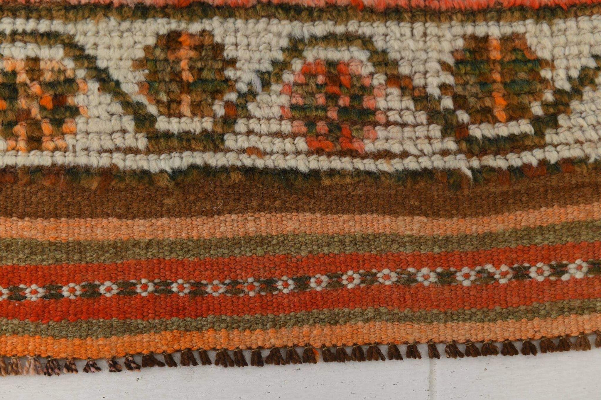 Brick Red Geometric Style Turkish Oushak Runner Rug, 90x340 Cm