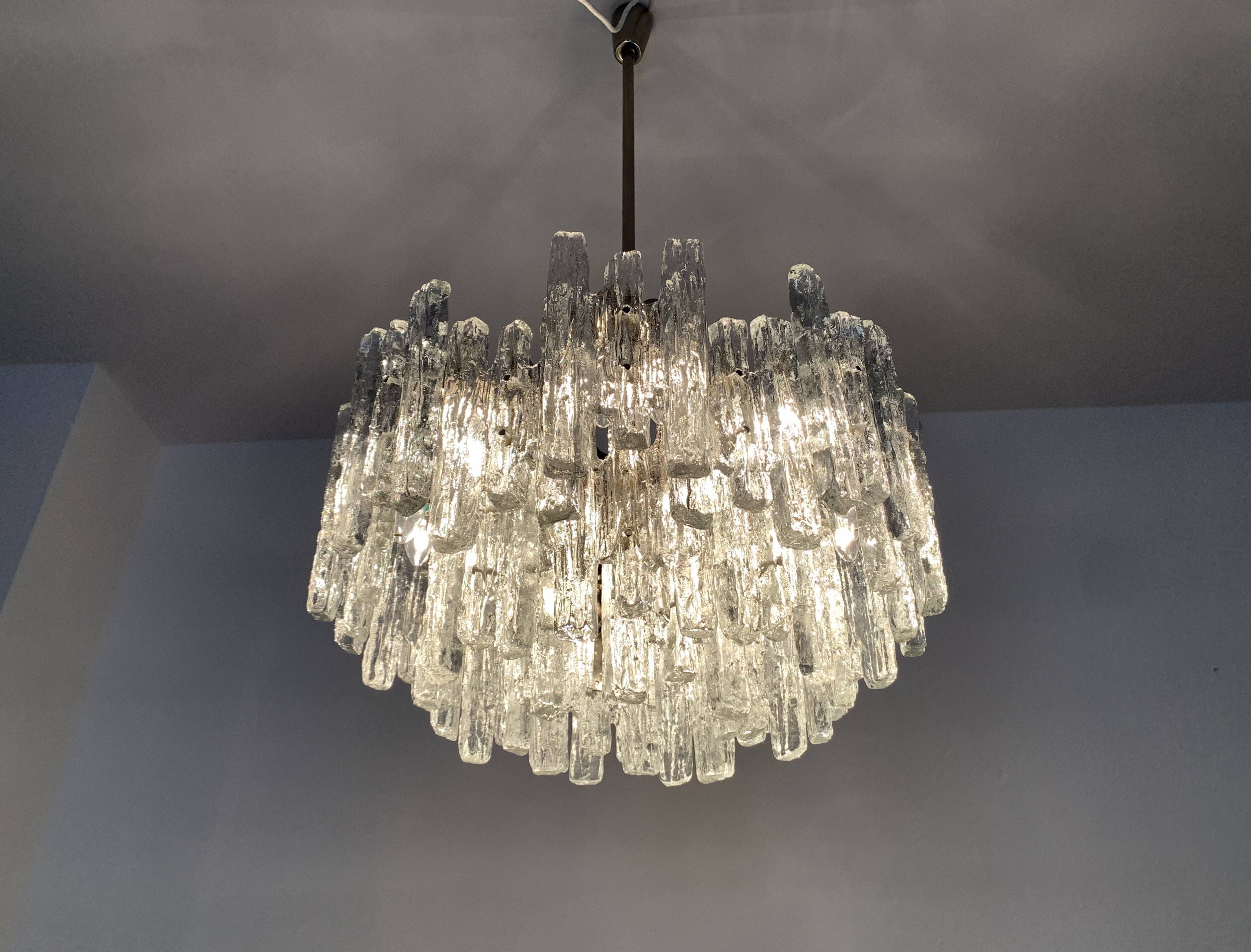 Large Brutalist Ice Glass Chandelier