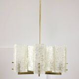 Lustre vintage par JT Kalmar / Vienne années 1960 / Blocs de verre dépoli et base en laiton du milieu du siècle