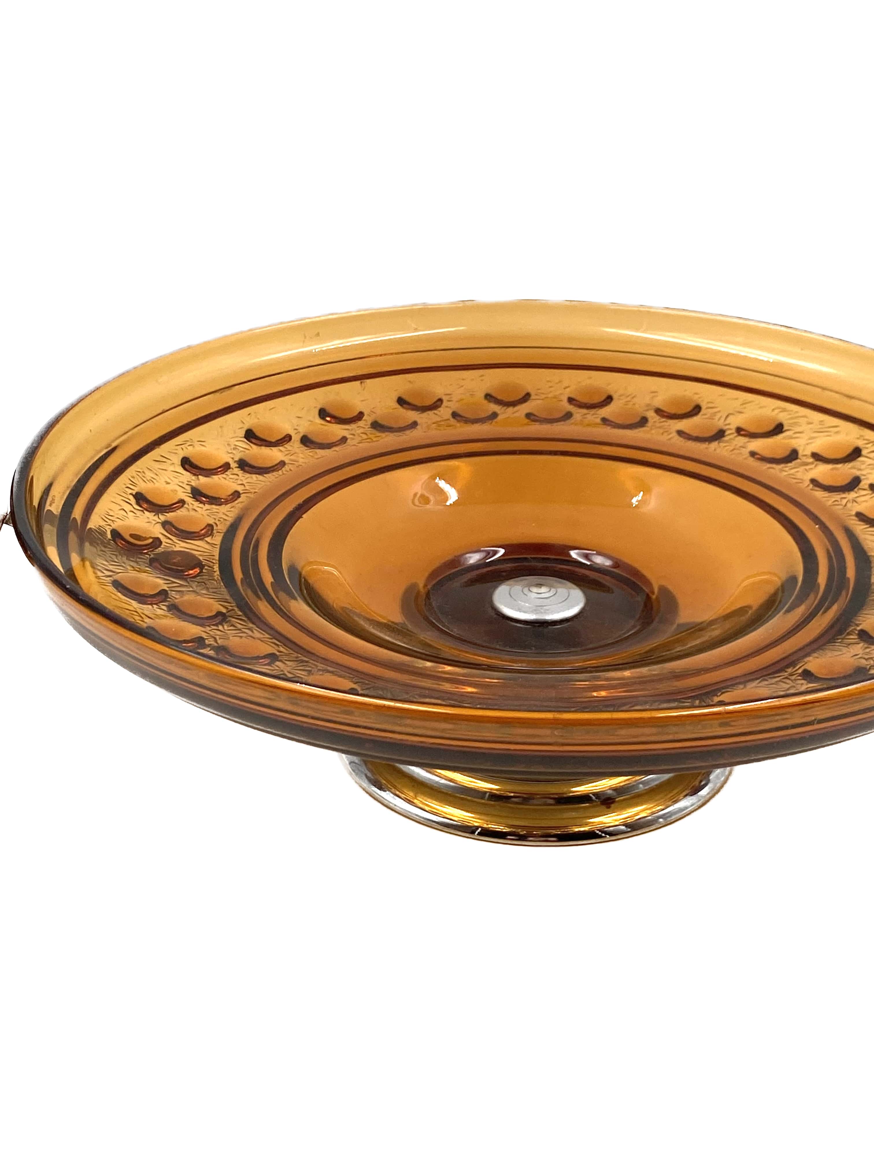Art Deco large orange glass centerpiece / vide-poche, Italy 1940s