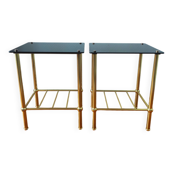 Paire de bouts de canapé vintage 70 verre et laiton