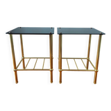 Pair of vintage 70s glass and brass sofa ends