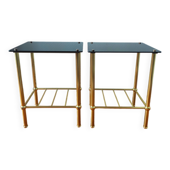 Paire de bouts de canapé vintage 70 verre et laiton