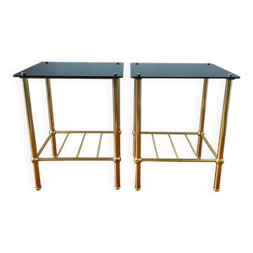Pair of vintage 70s glass and brass sofa ends