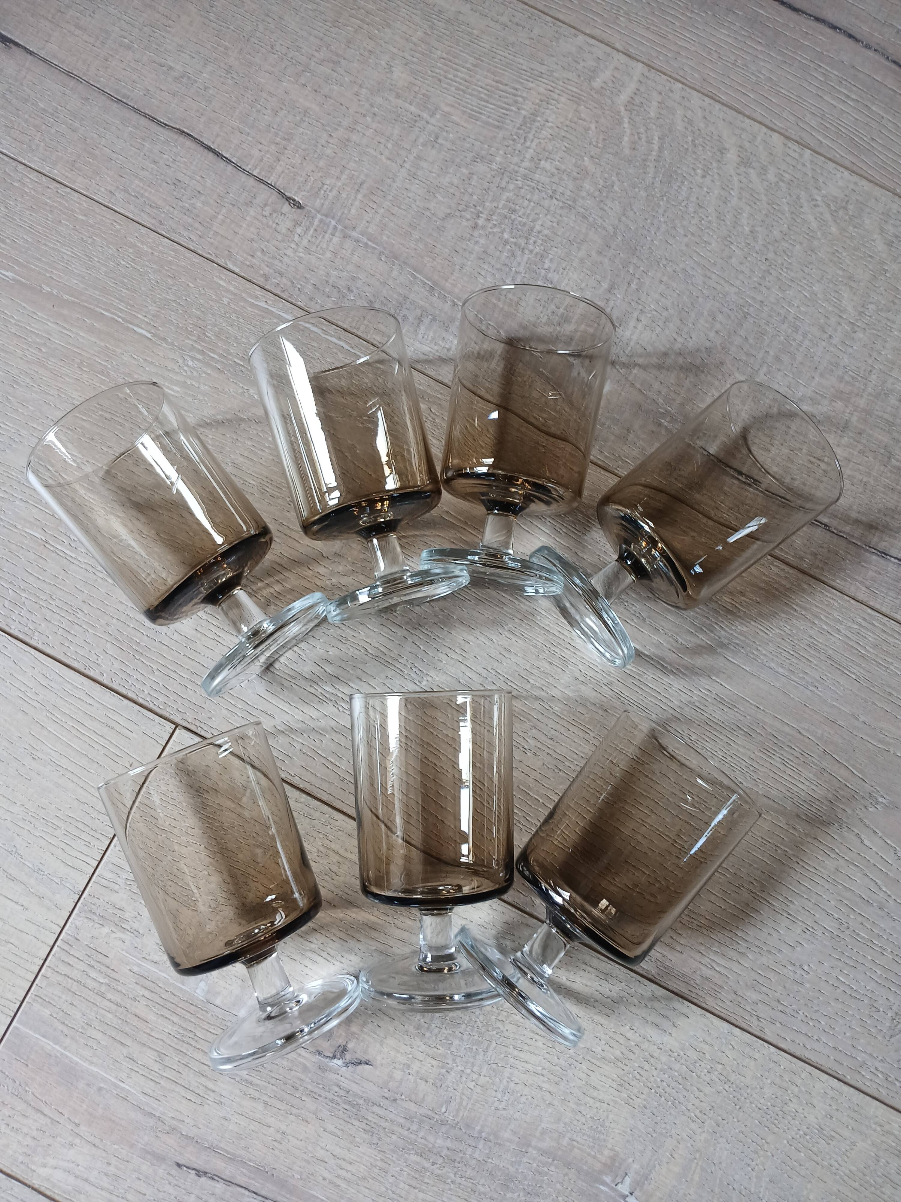 7 vintage stemmed glasses in smoked glass