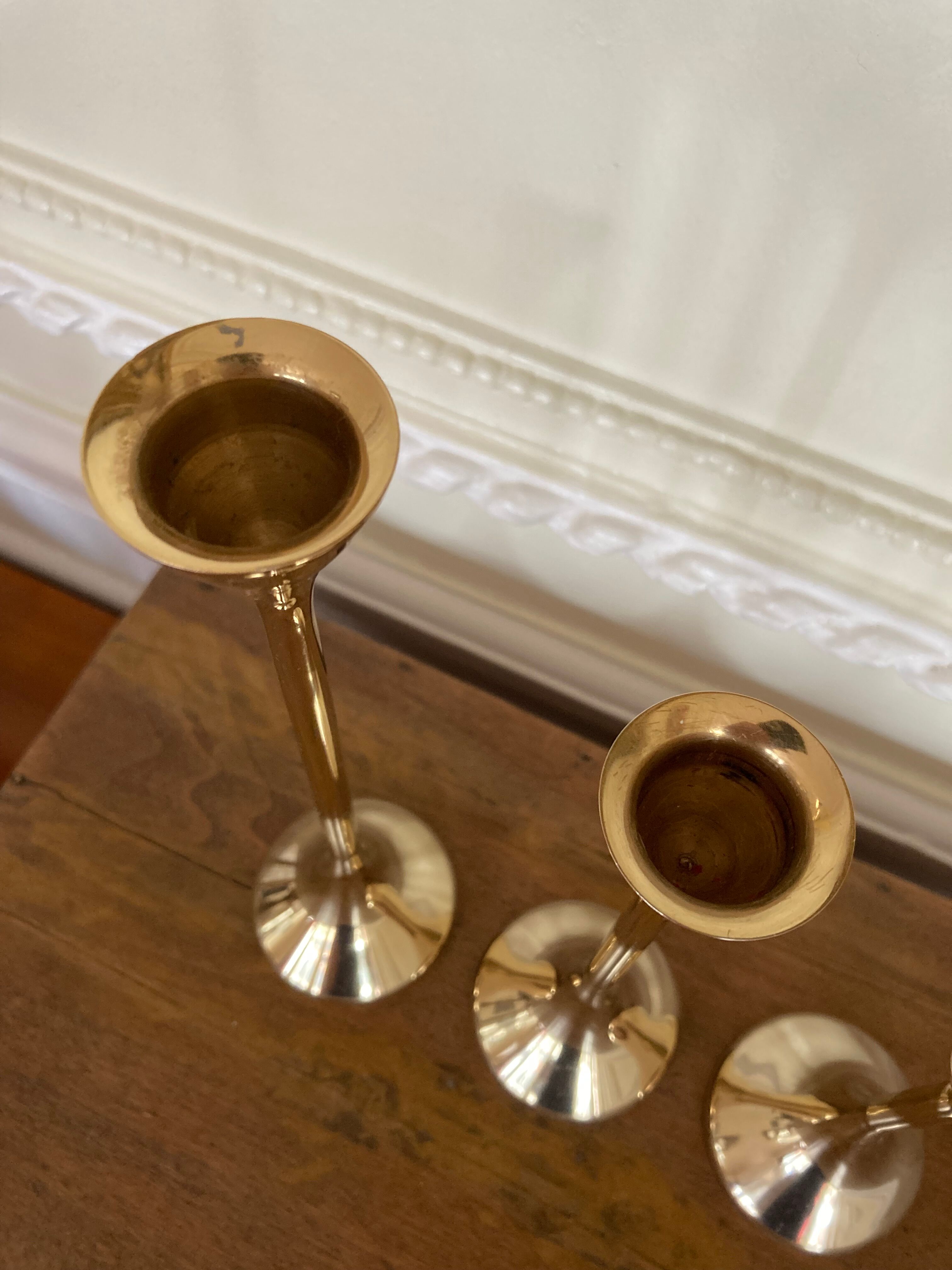 Set of 3 scandinavian brass candle holders