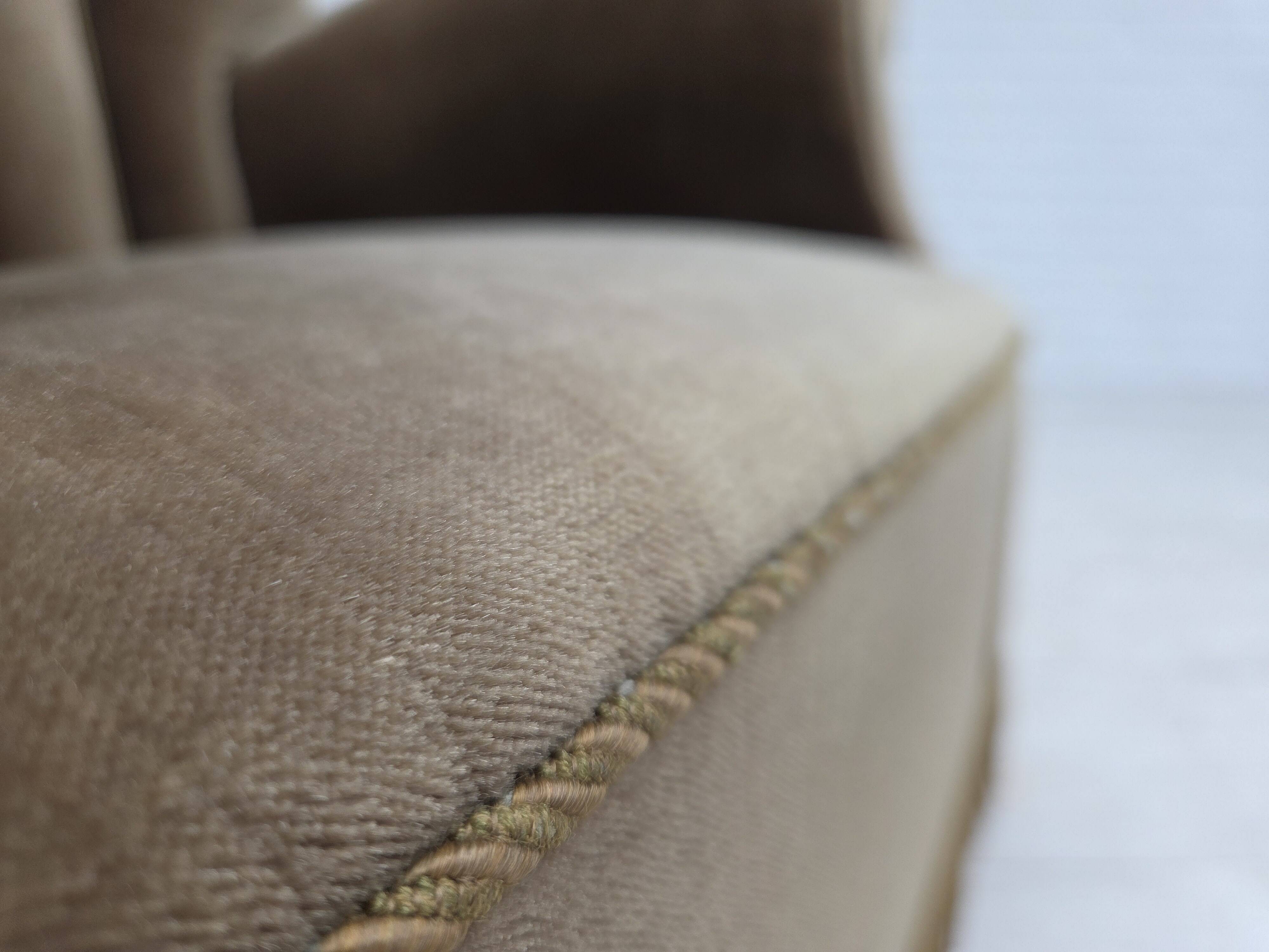 1960s, Danish relax armchair, dark green furniture velour, ash wood.