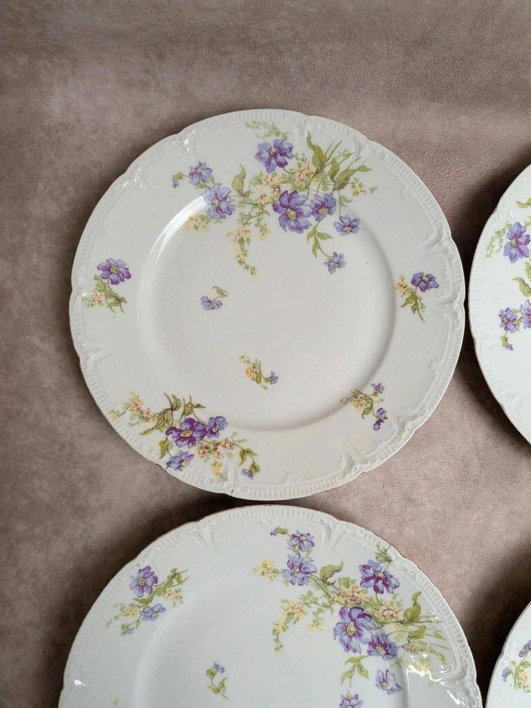 Set of 12 dessert plates in Limoges porcelain GDA France – floral design