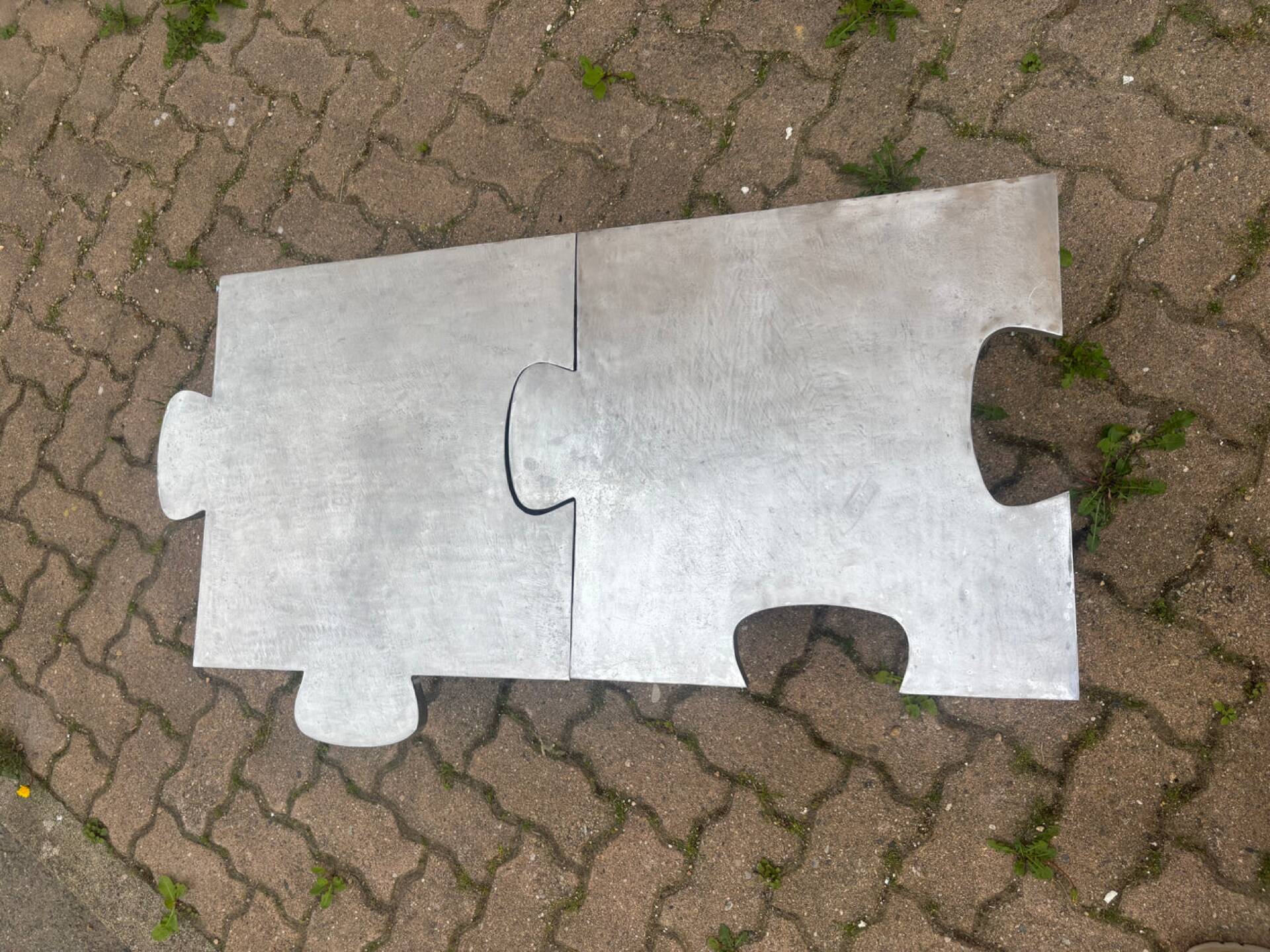 Pair of uniquely designed handmade puzzle coffee tables