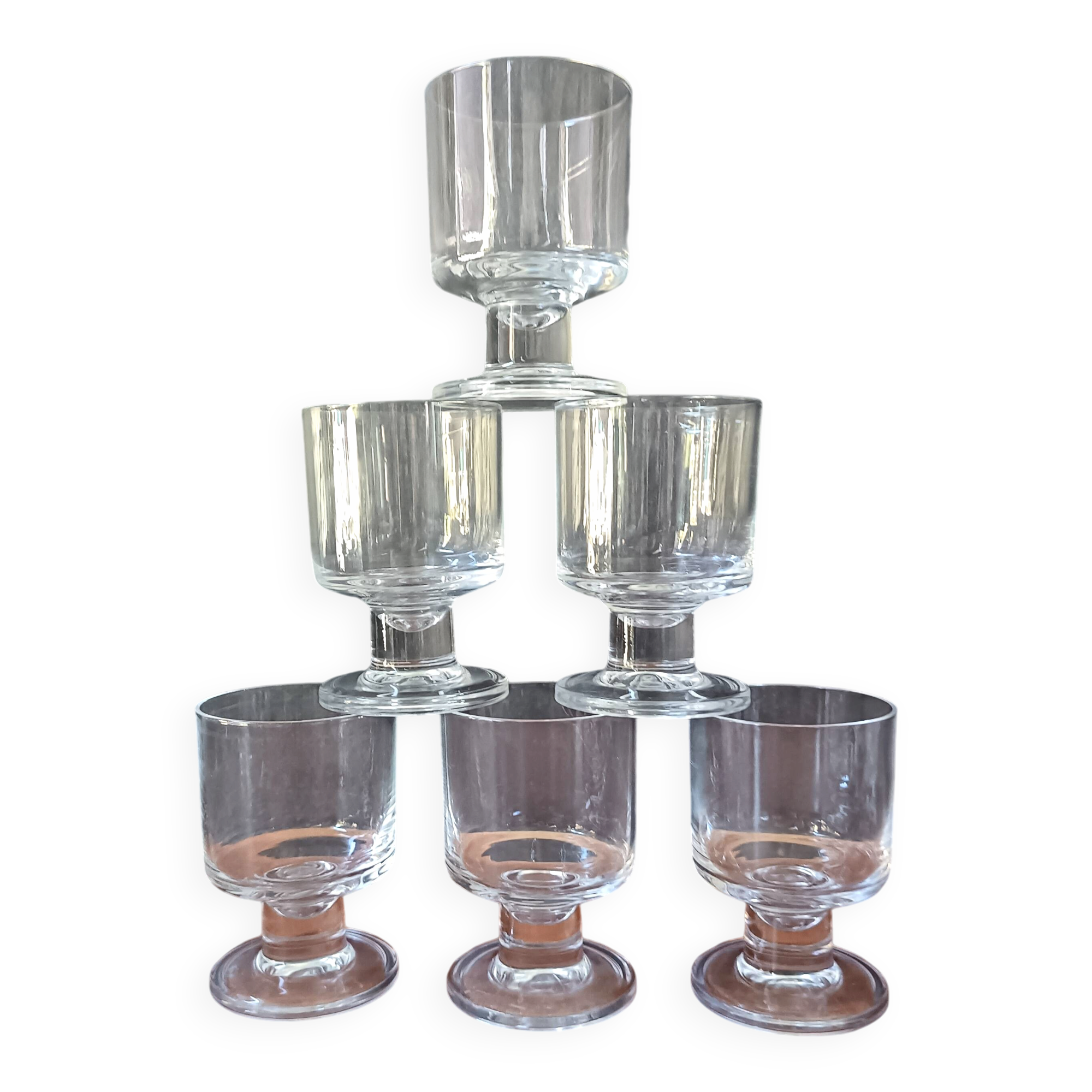 6 vintage thick base transparent goblets