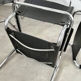 Set of 6 design chairs Matteo Grassi tubular metal and black leather year 70/80 Bauhaus style