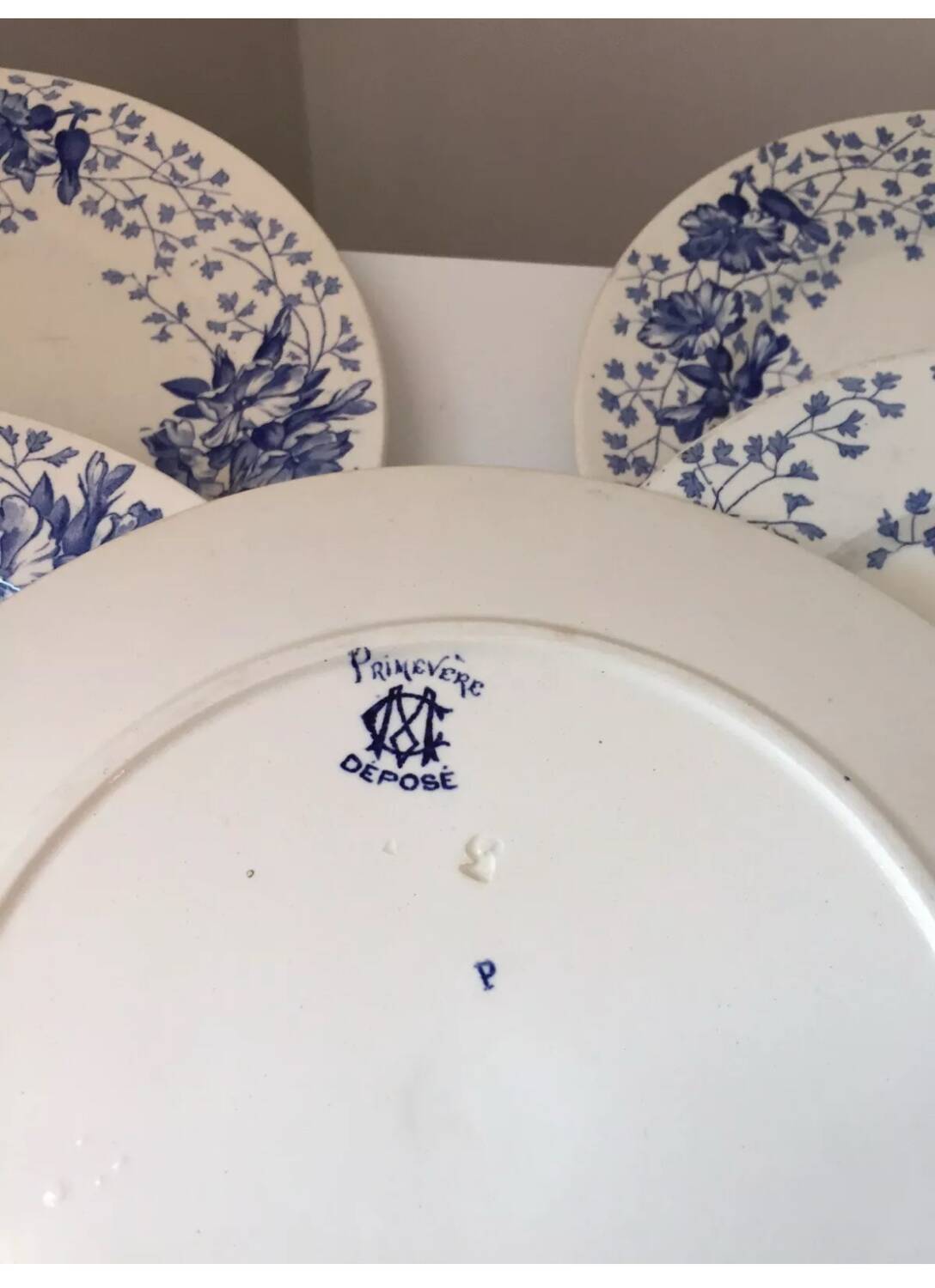 Assiette terre de fer Creil et Montereau décor primevère XIX