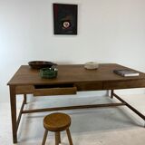 Two-sided oak work table, with 4 drawers