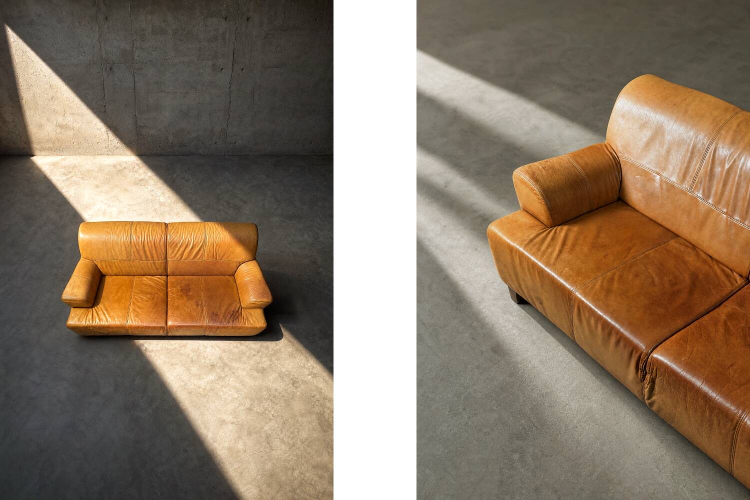 Canapé 3 places en cuir marron industriel vintage des années 1960, style mid-century modern