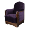 Fauteuil lounge Art Déco en bois de Jatoba et velours violet