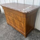 Louis-Philippe chest of drawers in burr walnut with pink marble – 19th century